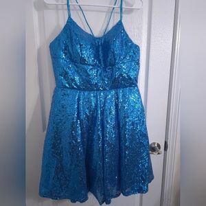 Dazzling Blue Sequin Fit & Flare Mini Dress with Corset Back